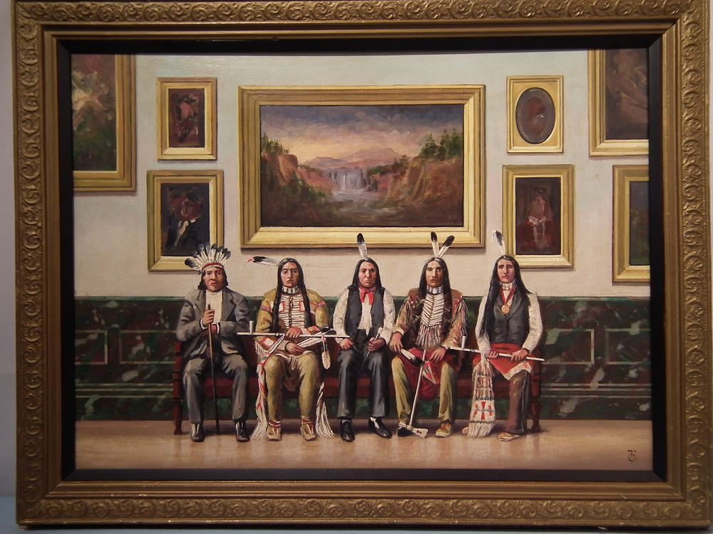 Appraisal: PAINTING OF SIOUX DELEGATION BY CORDERY Old oil painting on