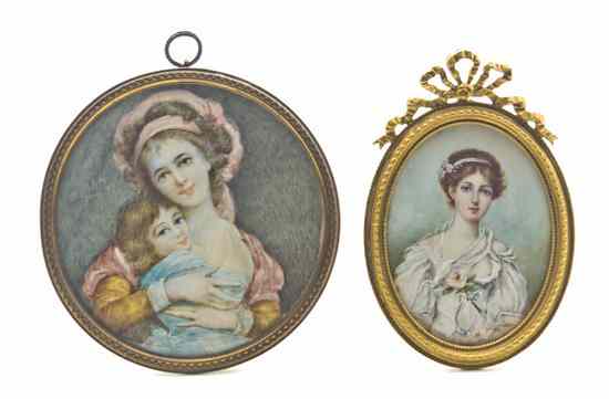 Appraisal: Two Continental Portrait Miniatures on Ivory one of oval form