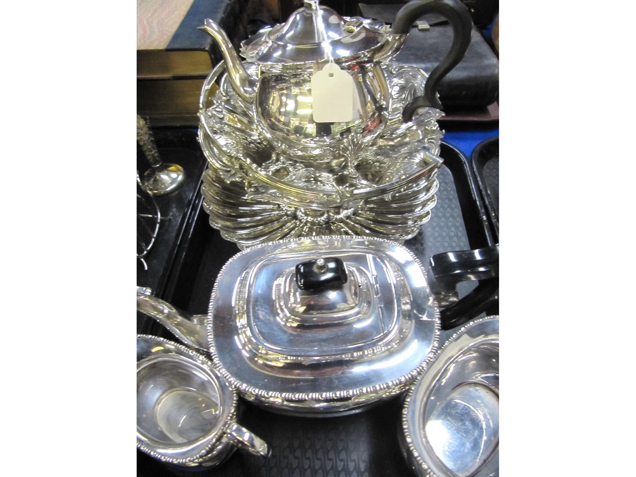 Appraisal: A tray lot of EP - tea service teapot basket