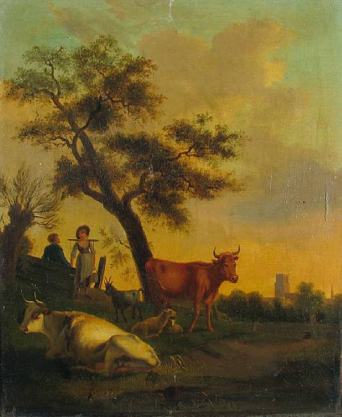 Appraisal: Continental School th century A landscape with a milkmaid and