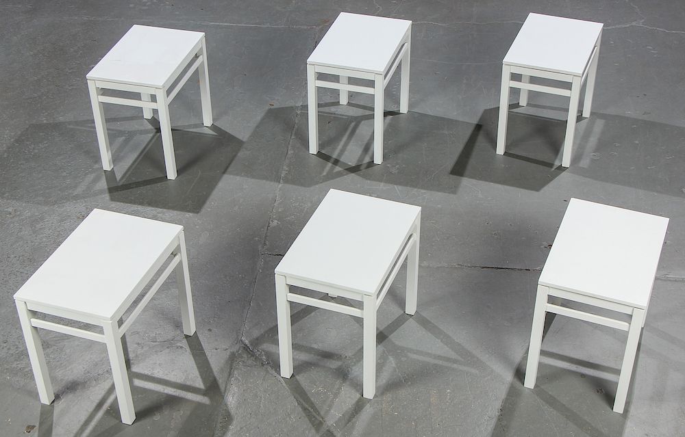 Appraisal: Modern White Wood End Tables Modern White Wood End Tables