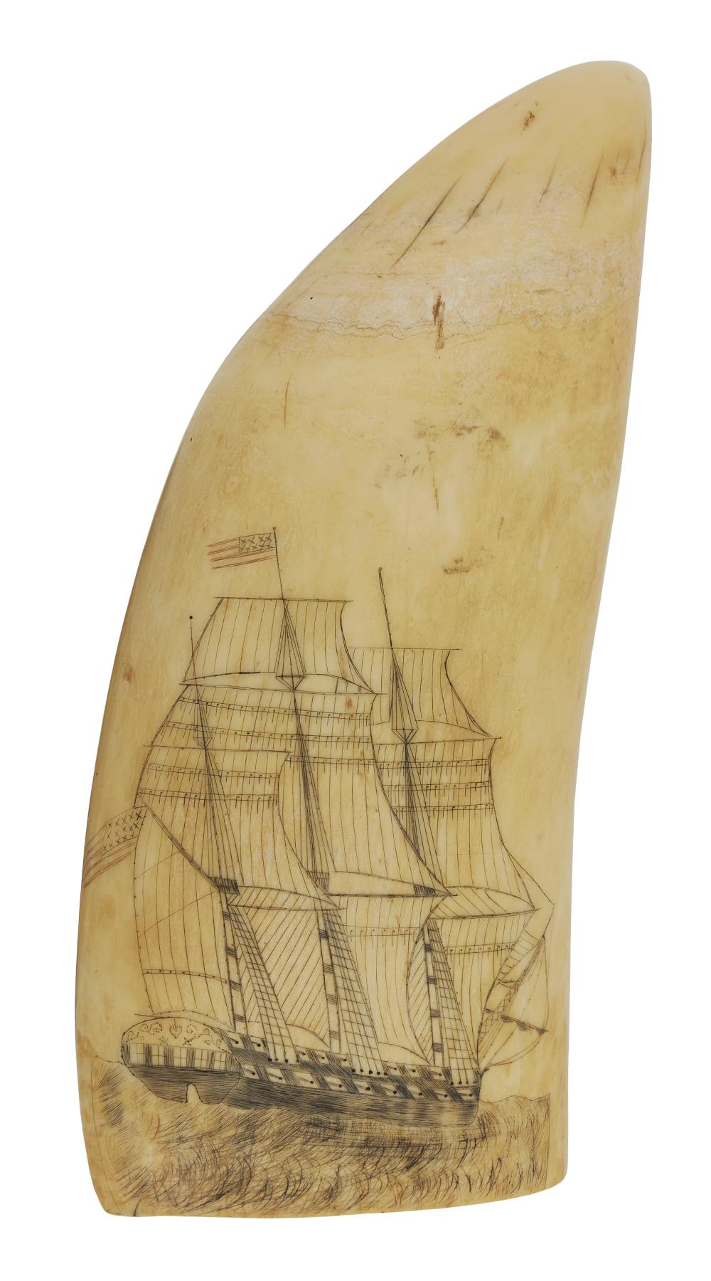 Appraisal: POLYCHROME SCRIMSHAW WHALE S TOOTH WITH PORTRAITS OF A LADY