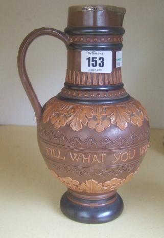 Appraisal: A Doulton slaters stoneware jug with silver rim and applied