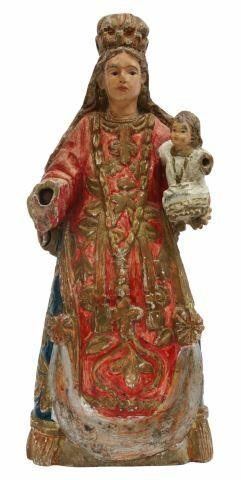 Appraisal: Spanish Colonial style carved santo figure group Mexico Madonna and