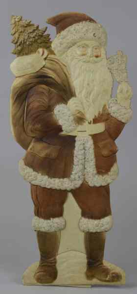 Appraisal: PRESSED CARDBOARD SANTA DISPLAY Elaborate relief of Santa done in