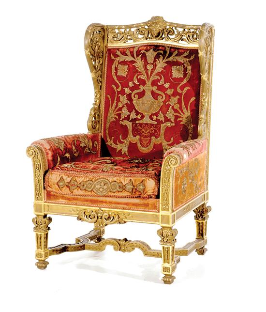 Appraisal: French Regence carved giltwood bergere a la reine late th