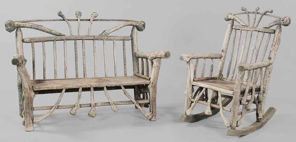 Appraisal: Rustic Settee and Rocking Chair early- th century in mixed