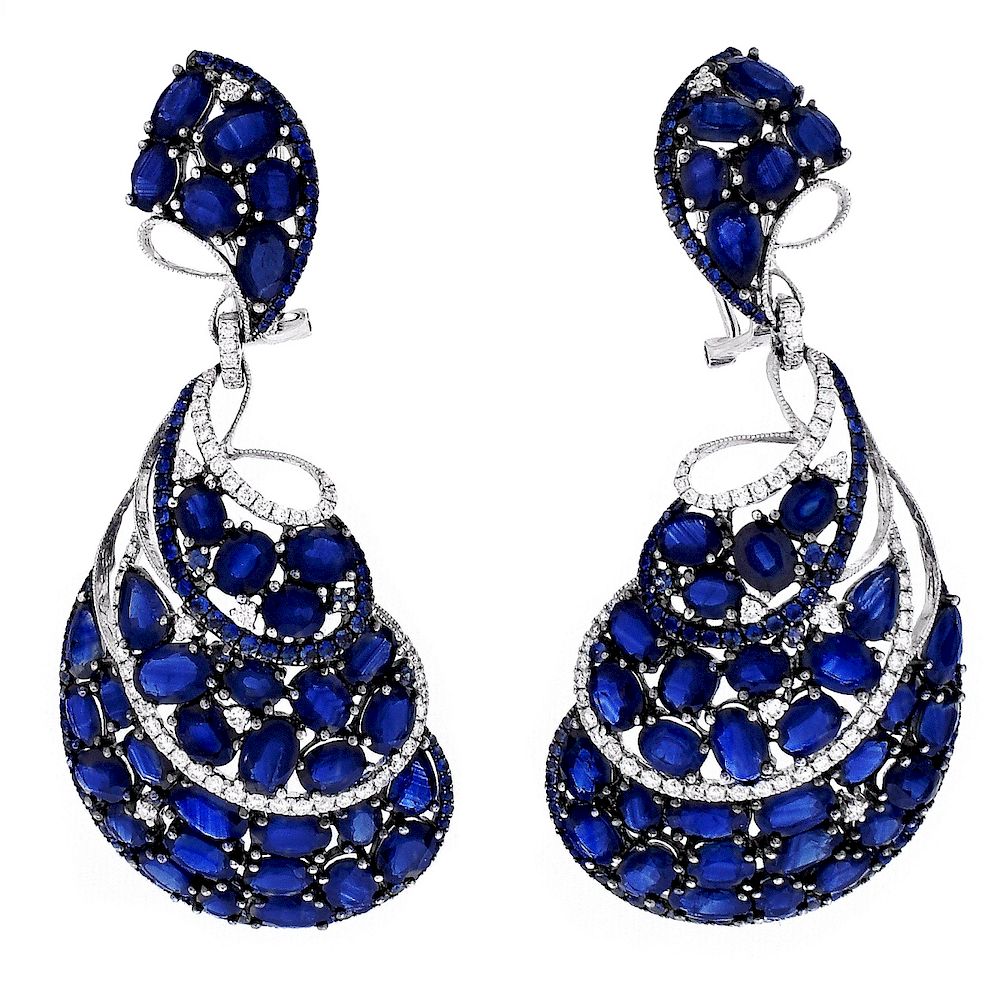 Appraisal: Sapphire and K Earrings Approx Carat Oval Pear and Princess