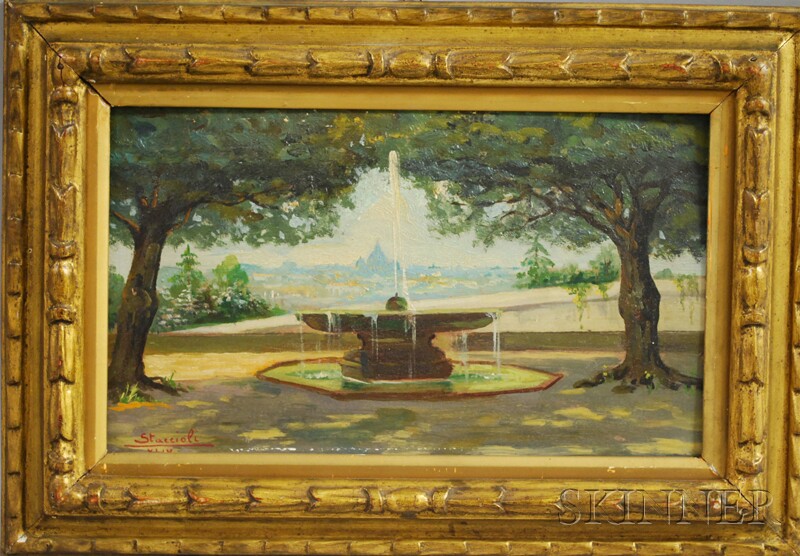 Appraisal: Italian School th Century Park Fountain Overlooking Rome Signed and