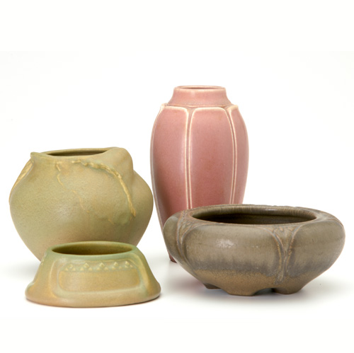 Appraisal: ROOKWOOD Four Production pieces in assorted shapes and glazes including