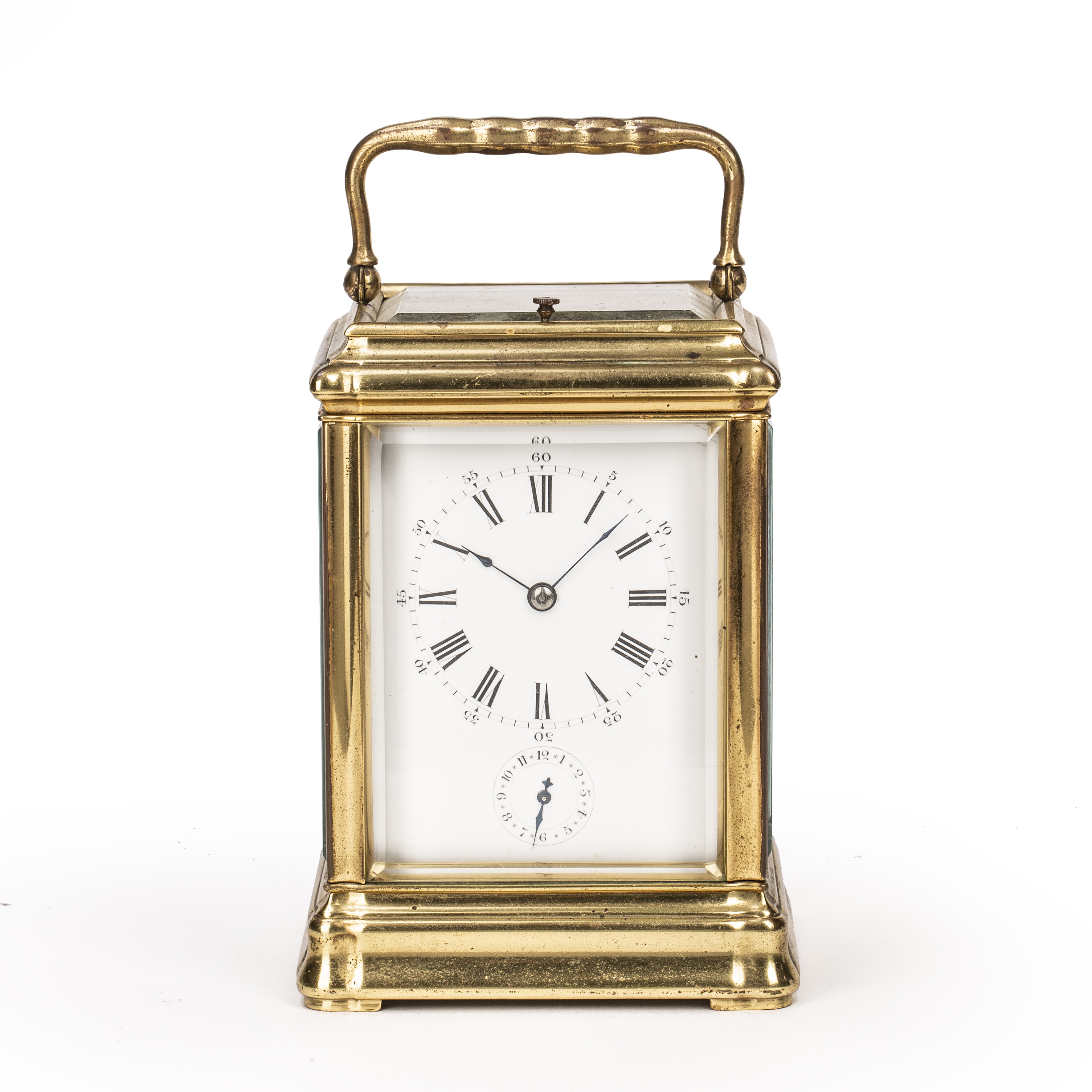 Appraisal: A th century French brass carriage clock the white enamel