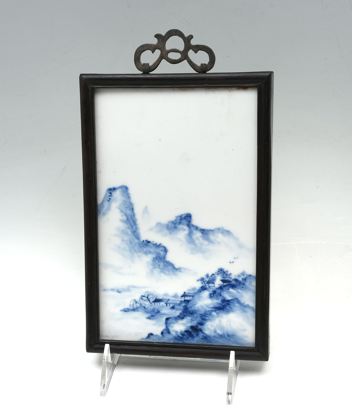 Appraisal: BLUE WHITE CHINESE PORCELAIN FRAMED PLAQUE Blue white Chinese porcelain