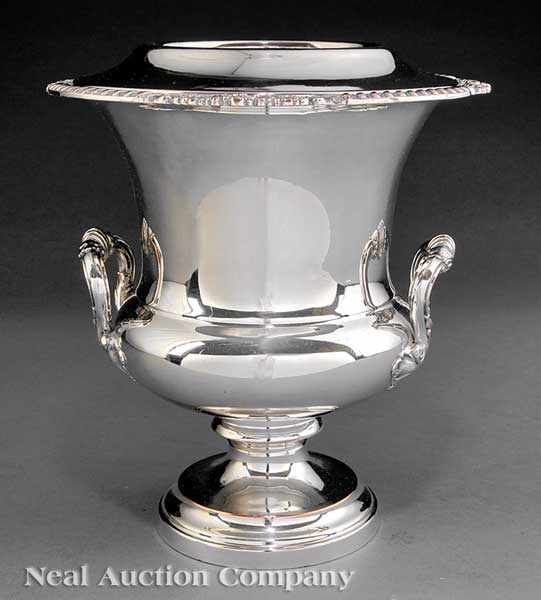 Appraisal: An Antique Sheffield Plate Wine Cooler th c two-handled campagna