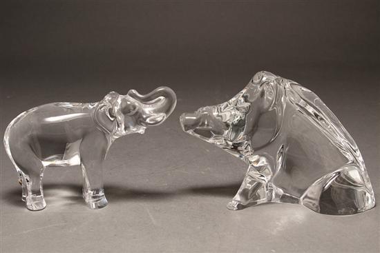 Appraisal: Baccarat crystal trumpeting elephant and seated wild boar elephant in