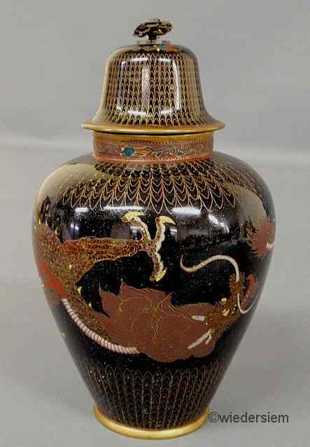 Appraisal: Large cloisonn covered urn th c with dragon decoration on