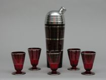 Appraisal: Cocktail Shaker With Five Glasses Early th Century Fabulous set