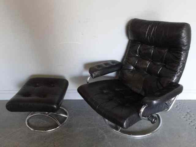 Appraisal: Ekornes Midcentury Leather Chair and OttomanFrom a Fairfield CT estate