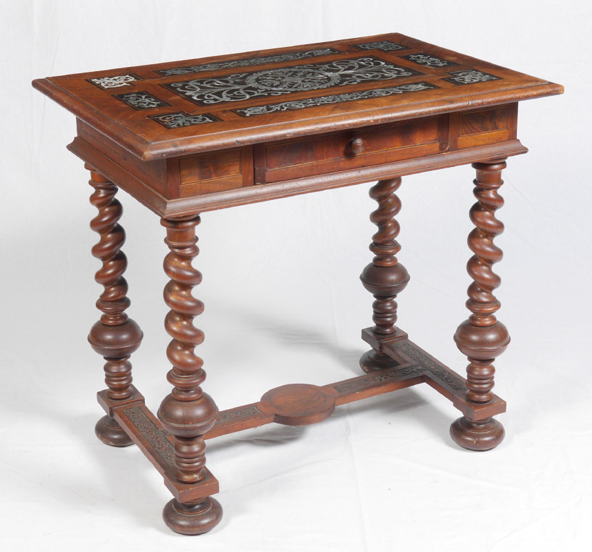 Appraisal: GERMAN CARVED AND INLAID SIDE TABLE Matching to previous lot