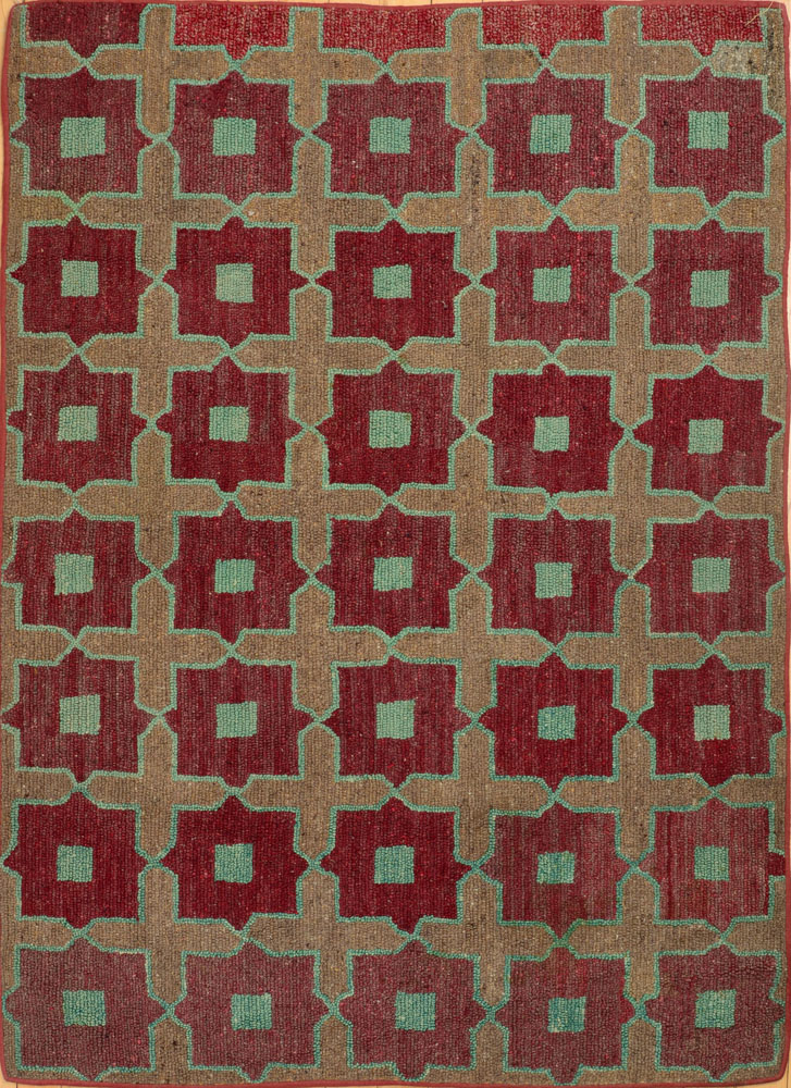 Appraisal: AMERICAN HOOKED RUG Worked with stellate violet medallions on tan