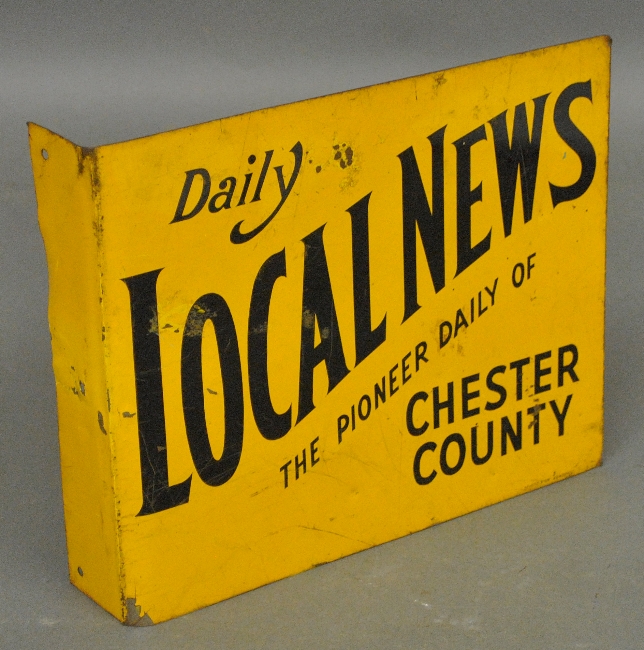 Appraisal: - Metal newspaper sign Daily Local News Chester County signed