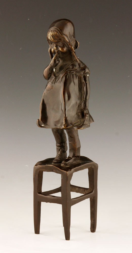 Appraisal: - Bronze Girl on Bench Statue of girl standing on