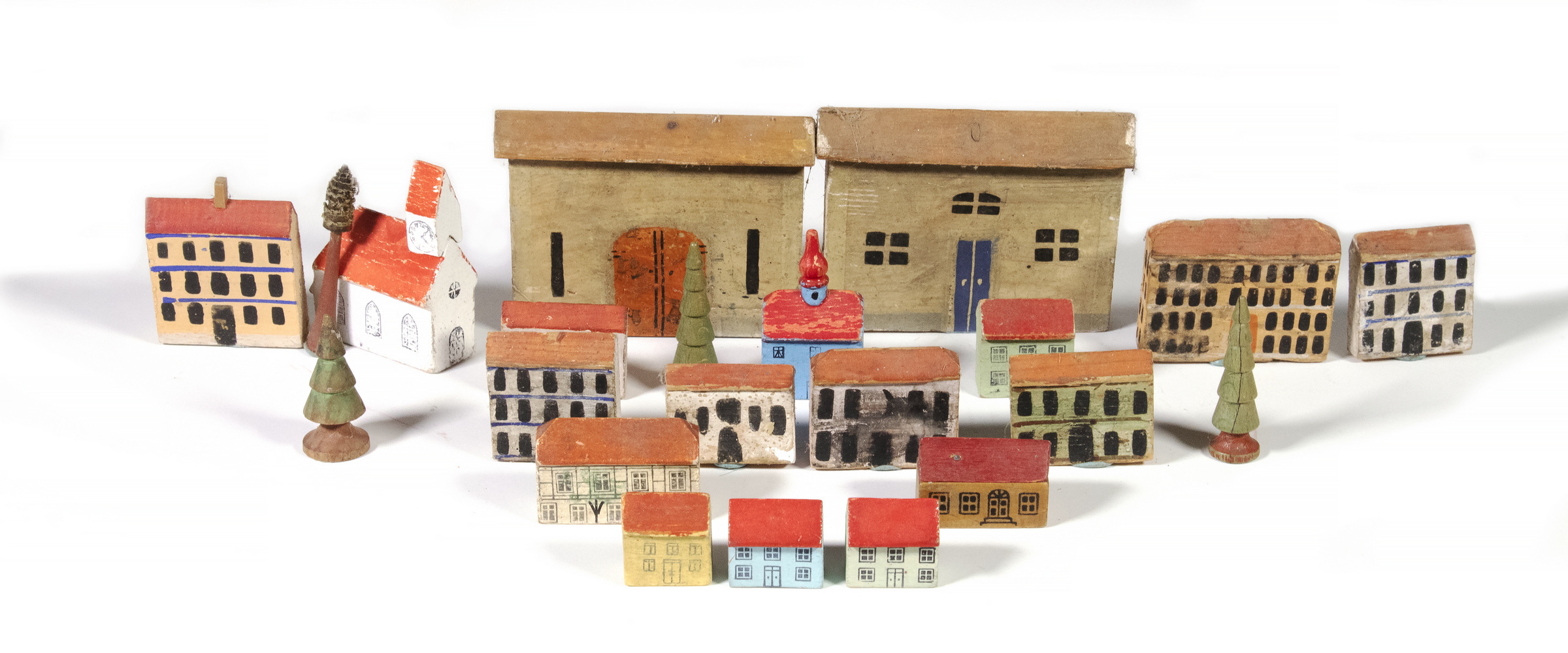 Appraisal: PAINTED TOY WOODEN VILLAGE Vintage Piece Group of Assorted Buildings