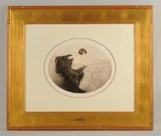 Appraisal: Louis Icart Lounging Louis Icart Persian Cat Louis Icart Manon