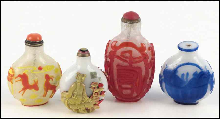 Appraisal: FOUR PEKING GLASS SNUFF BOTTLES Tallest '' Condition No Specific