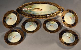 Appraisal: Haviland Limoges Fish Set Haviland Limoges seven piece hand painted