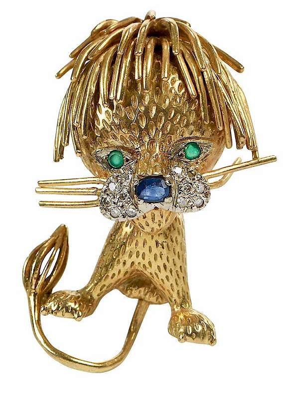 Appraisal: kt Gemstone Lion Brooch Van Cleef Arpels style one oval