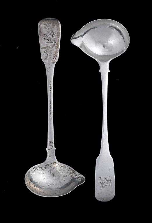 Appraisal: A COMPOSED PAIR OF IRISH GEORGE IV SAUCE LADLES Fiddle