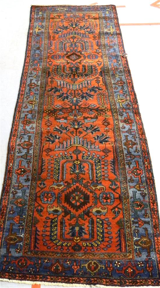 Appraisal: Semi-antique Borcheleu Persian runner red and blue field with tan