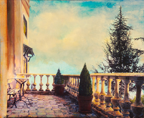 Appraisal: Steve Hawley American b Terrace at the Villa Italy Oil