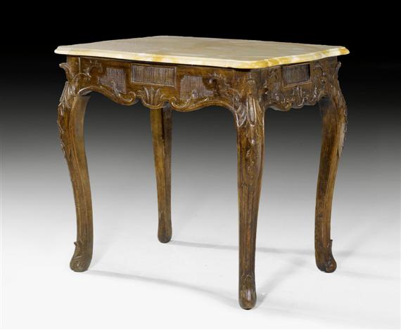 Appraisal: SALON TABLE Regence France th century Carved walnut Replaced grey