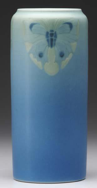 Appraisal: ROOKWOOD Vellum cylindrical vase painted by Sara Sax with stylized