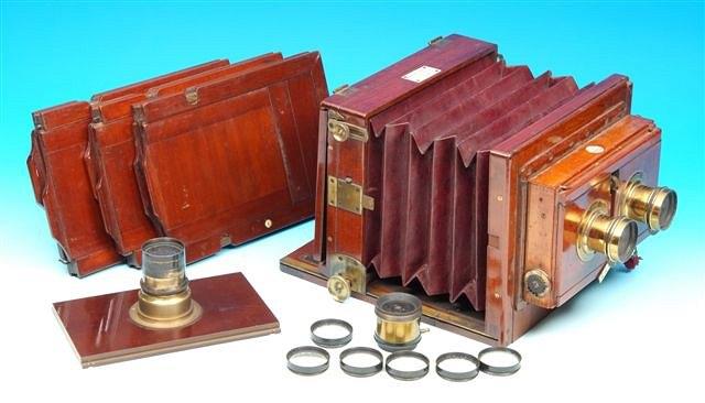 Appraisal: W WATSON SONS PLATE CAMERA with mahogany body and brass