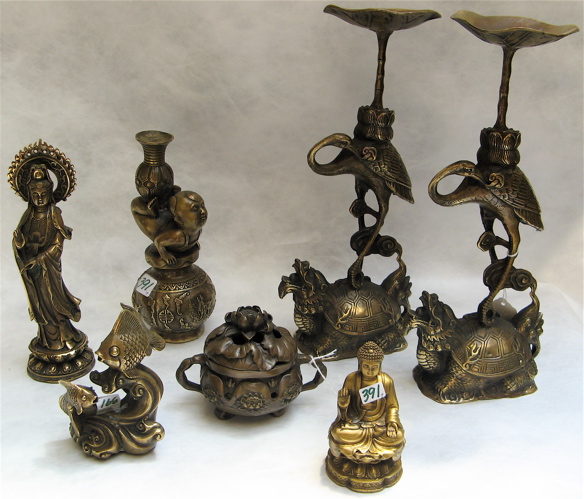 Appraisal: A GROUP OF CHINESE BRONZE DECORATIVE ITEMS pair of cranes