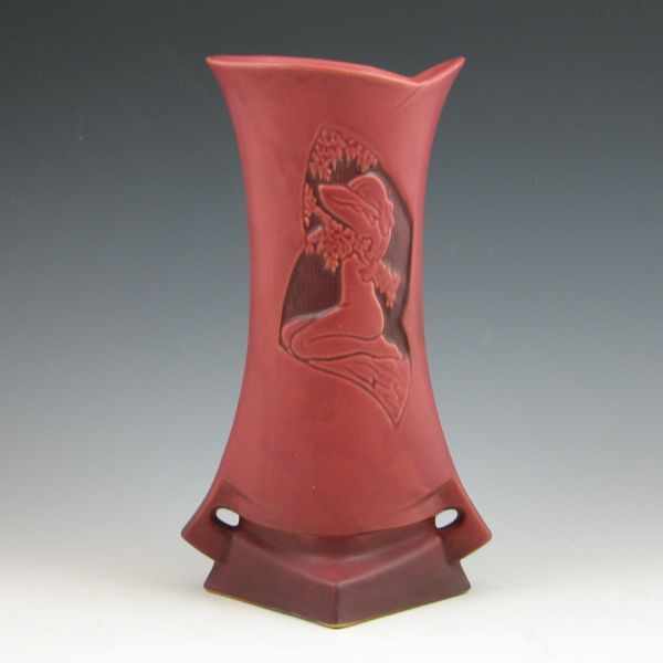 Appraisal: Roseville Silhouette vase in maroon with nudes Marked Roseville USA