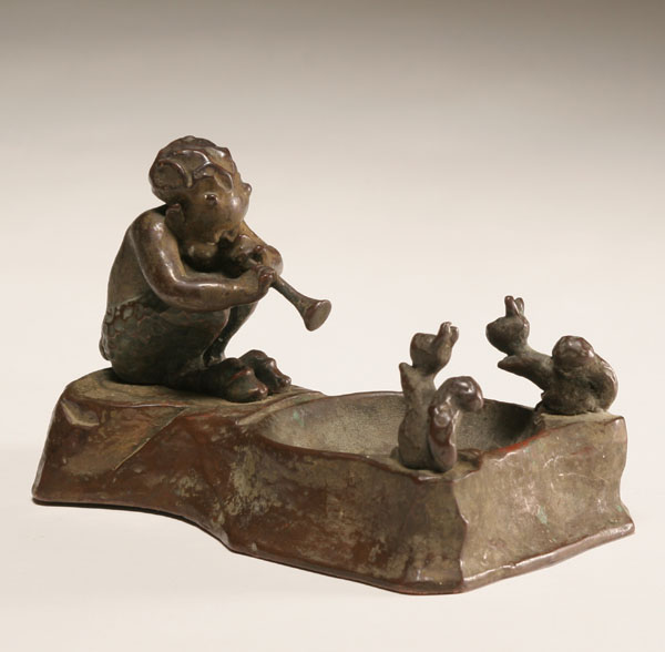 Appraisal: Bronze clad figural tray with infant faun playing to two