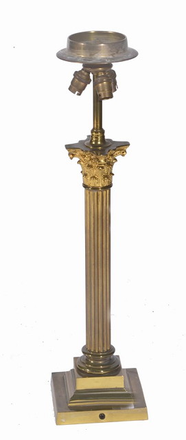 Appraisal: A BRASS TABLE LAMP with Corinthian column and square cut