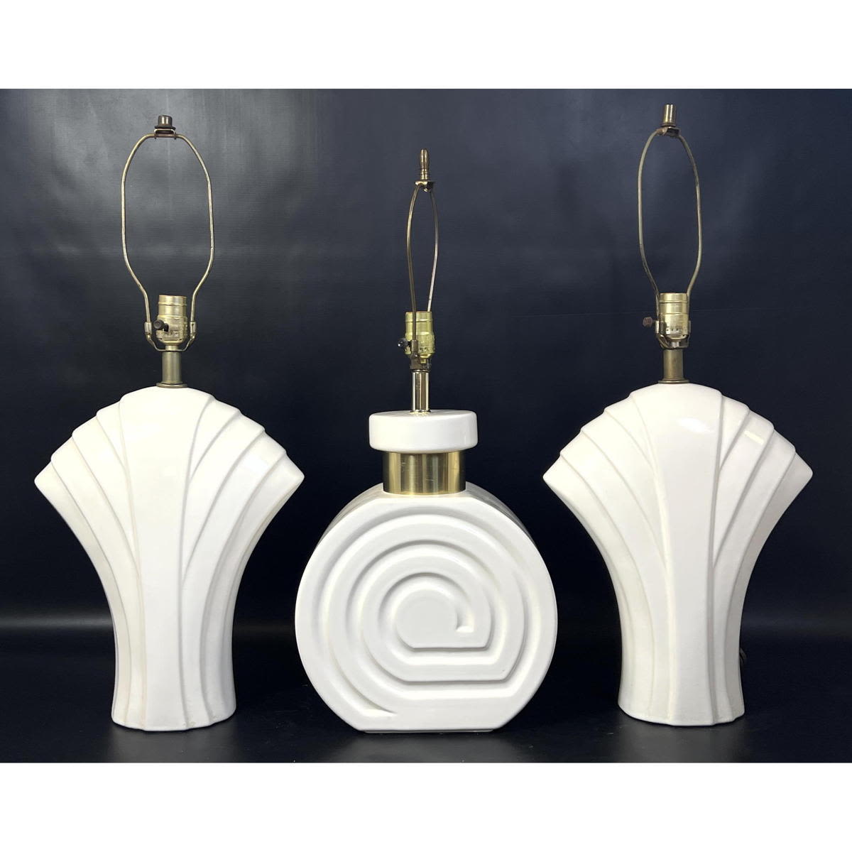 Appraisal: pc White Glazed Deco form Table Lamps One Pair of