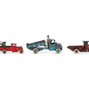 Appraisal: Three Arcade Painted Cast Iron Toy Trucks th Century including