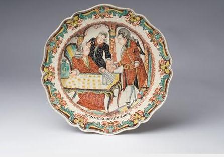 Appraisal: ENGLISH CREAMWARE DUTCH-DECORATED 'THE PRODIGAL SON' PLATE CIRCA Painted in