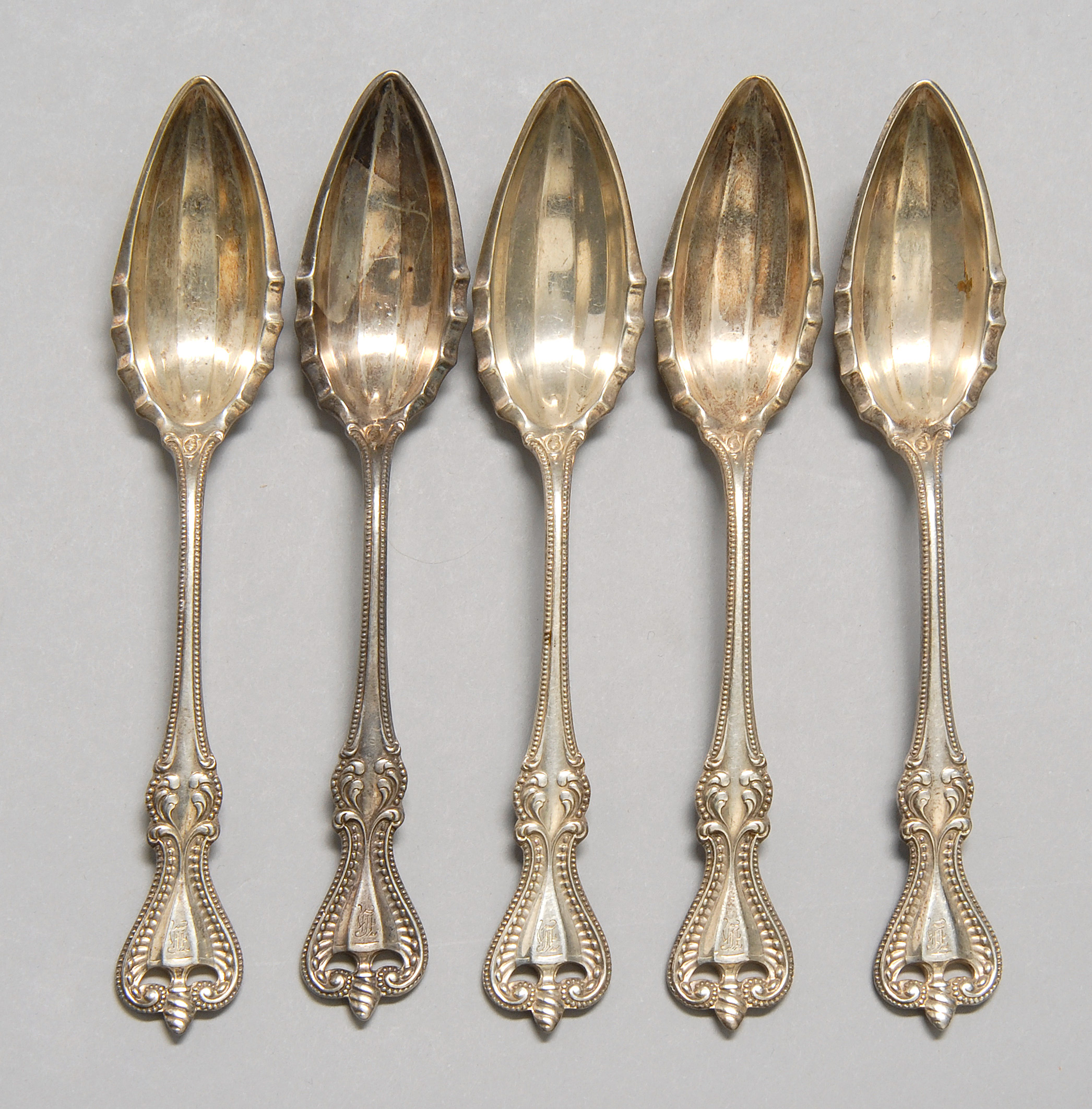 Appraisal: FIVE TOWLE STERLING SILVER GRAPEFRUIT SPOONS in the Old Colonial