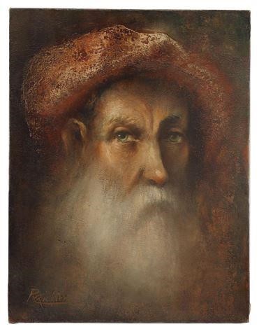 Appraisal: Unframed oil on stretched canvas painting Renaissance style portrait signed