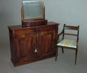 Appraisal: A mahogany sideboard th century the moulded top above two