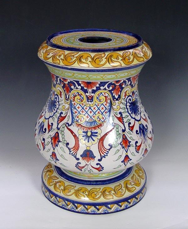 Appraisal: MONTAGNON FRENCH FAIENCE PEDESTAL STAND Brightly painted earthenware '' tall