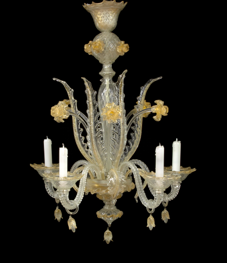 Appraisal: Attractive Murano Colorless and Gold Leaf-Included Glass Five-Light Chandelier second