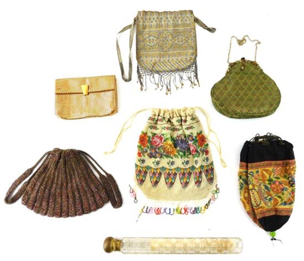 Appraisal: Six vintage bags including three drawstrings with beadwork one floral