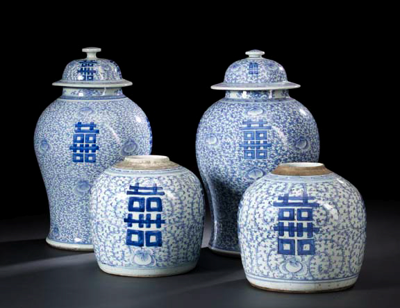 Appraisal: Pair of Chinese Blue-and-White Porcelain Ginger Jars late th century